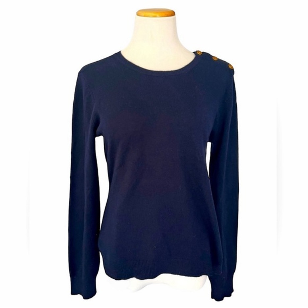 Ralph Lauren 100% Cashmere Sweater in Navy with Gold Buttons Size Large